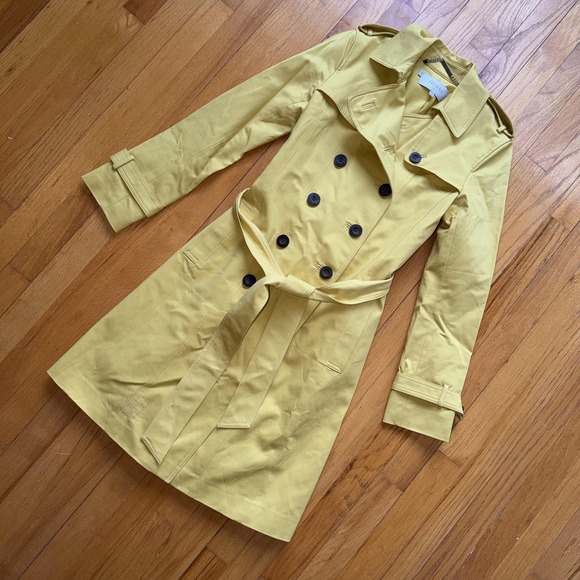 Hobbs London Double Breasted Trench Coat 2 Yellow Chartreuse Belted Spring - Picture 4 of 15